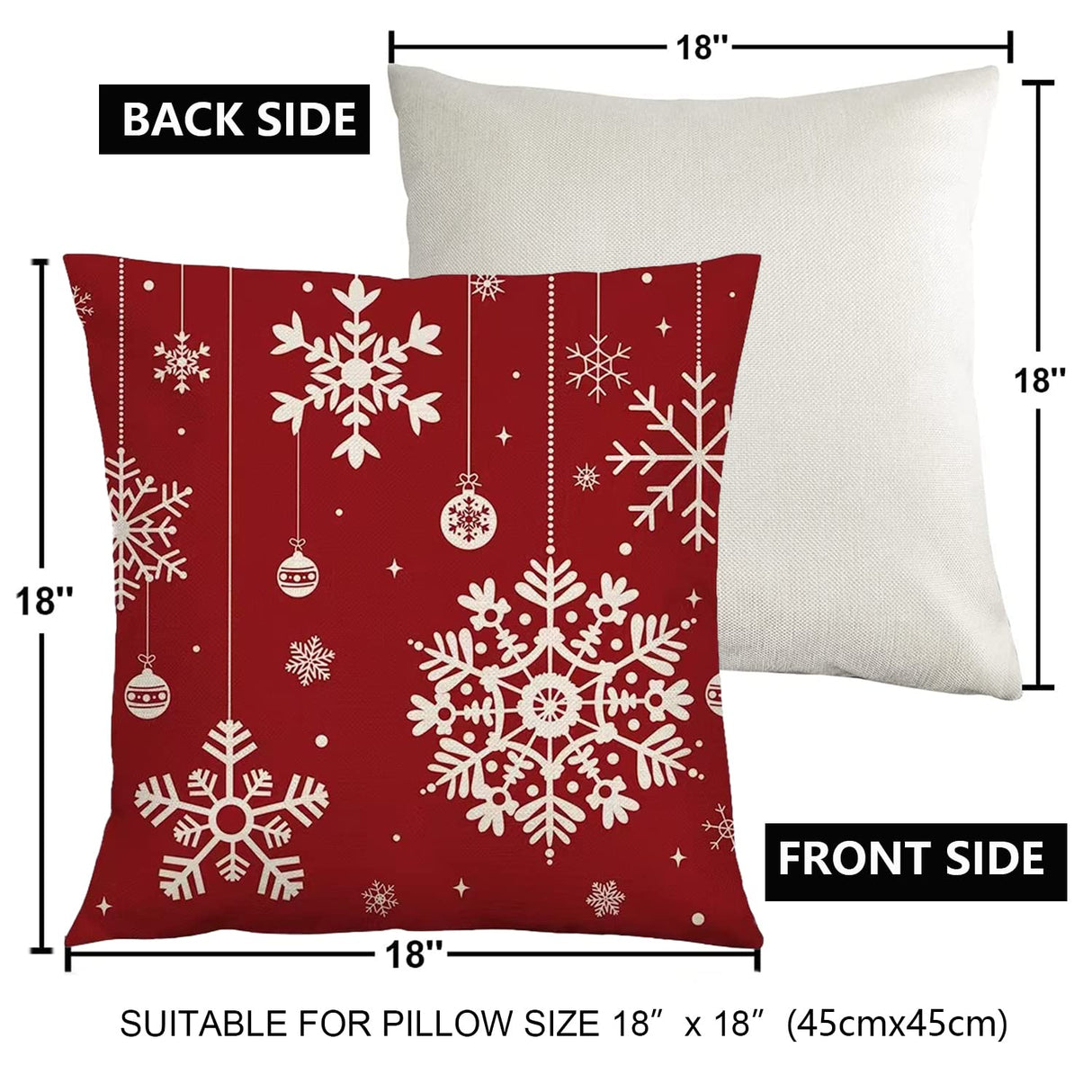 HOMMES Christmas Throw Pillow Covers 18 x 18 Inch Set of 4 Holiday Decorations Winter Decorative Cotton Linen Fabric Pillowcase for Christmas Home Sofa Couch Décor HOMMES