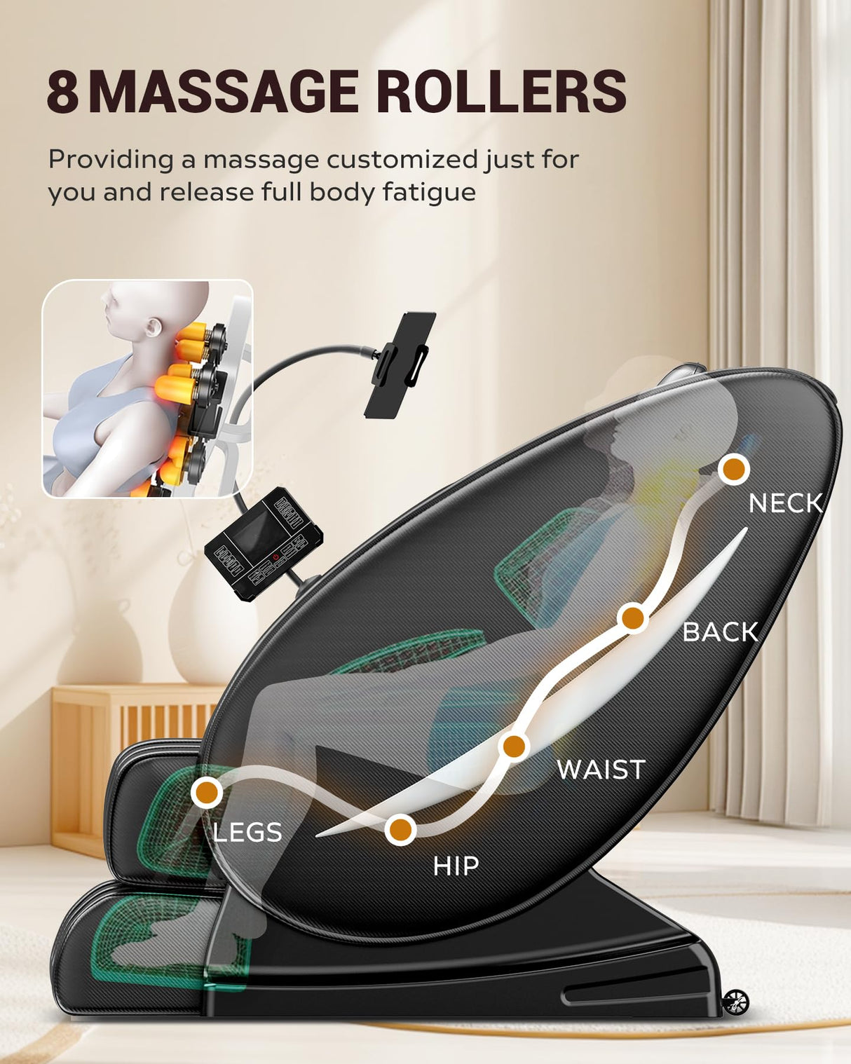 Zero Gravity Full Body Massage Chair Recliner with Heat Therapy, Bluetooth Speaker, Air Compression Massage, Foot Roller, Touch Screen, Space-Saving Design, Faux Leather (Black) BILITOK