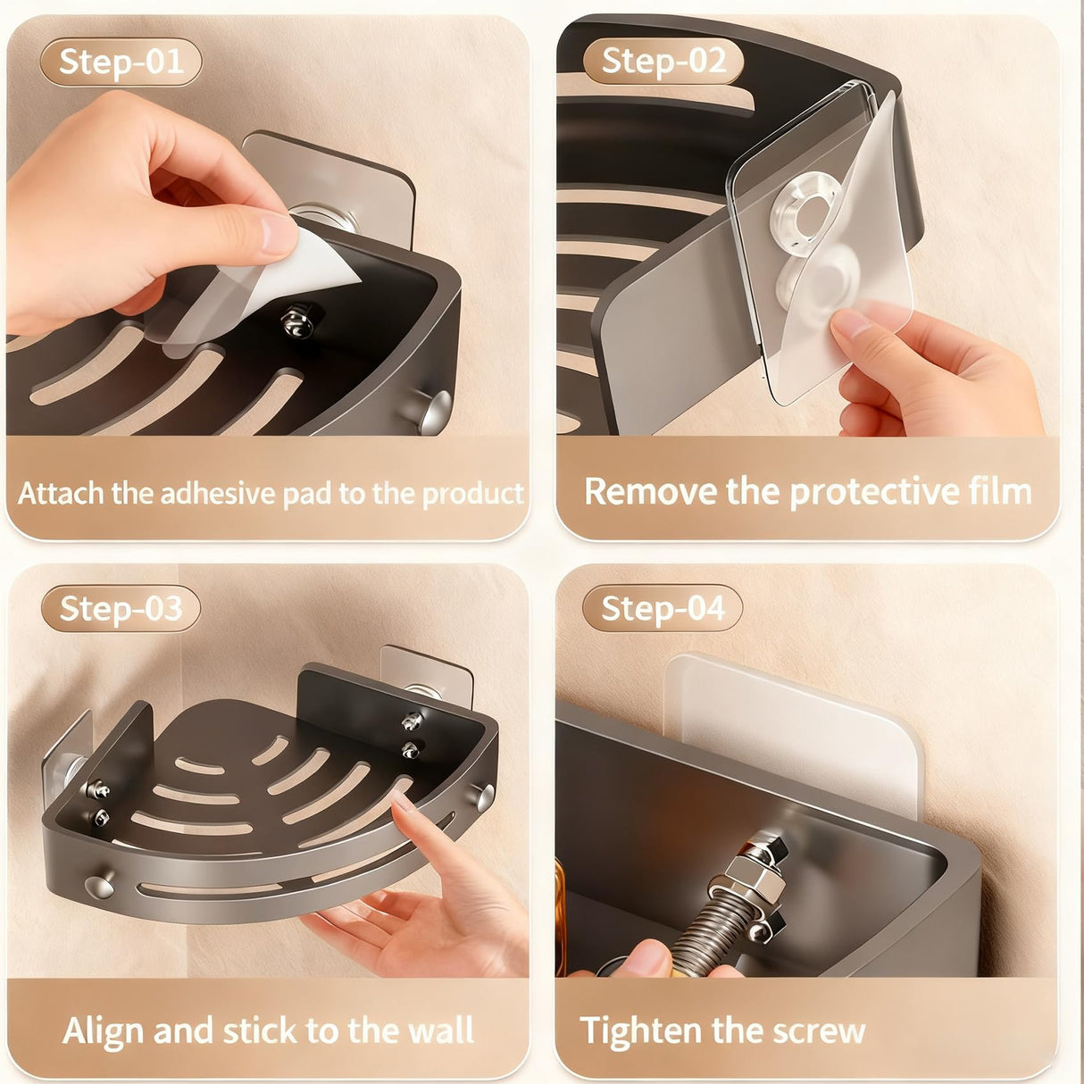 3-Pack Black Triangle Shower Caddy, 3-Tier Shower Caddy Corner Shelves Shower Storage Rack, Drill Free Wall Mount Shower Organizer, Bathroom Adhesive Corner Shelves Caddies with Hooks (Black) Generic