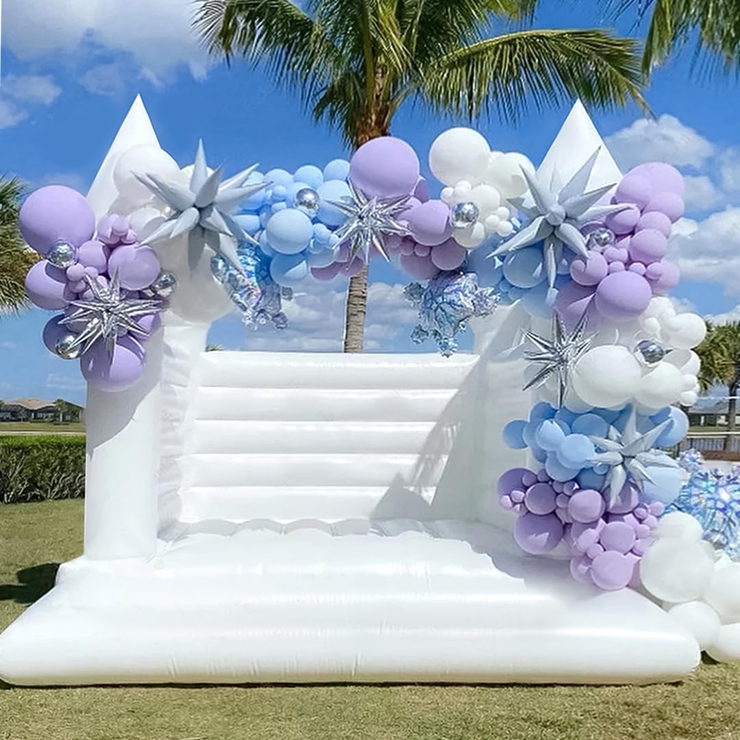 13ft White Bounce House Commercial Grade 100% PVC White Bouncy Castle for Wedding Memorable Birthday Parties & Event OWROMI