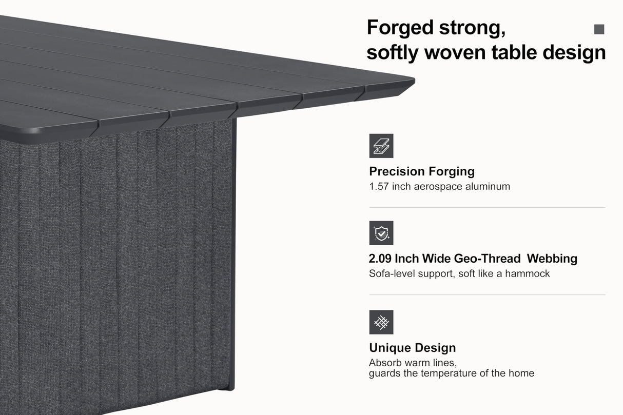 PURPLE LEAF 9 Pieces Outdoor Patio Dining Set Modern Large Weather-Resistant Table and Aluminum Chairs with Olefin Fabric Cushions for Family Dinners Indoor Decor Kitchen Grey PURPLE LEAF