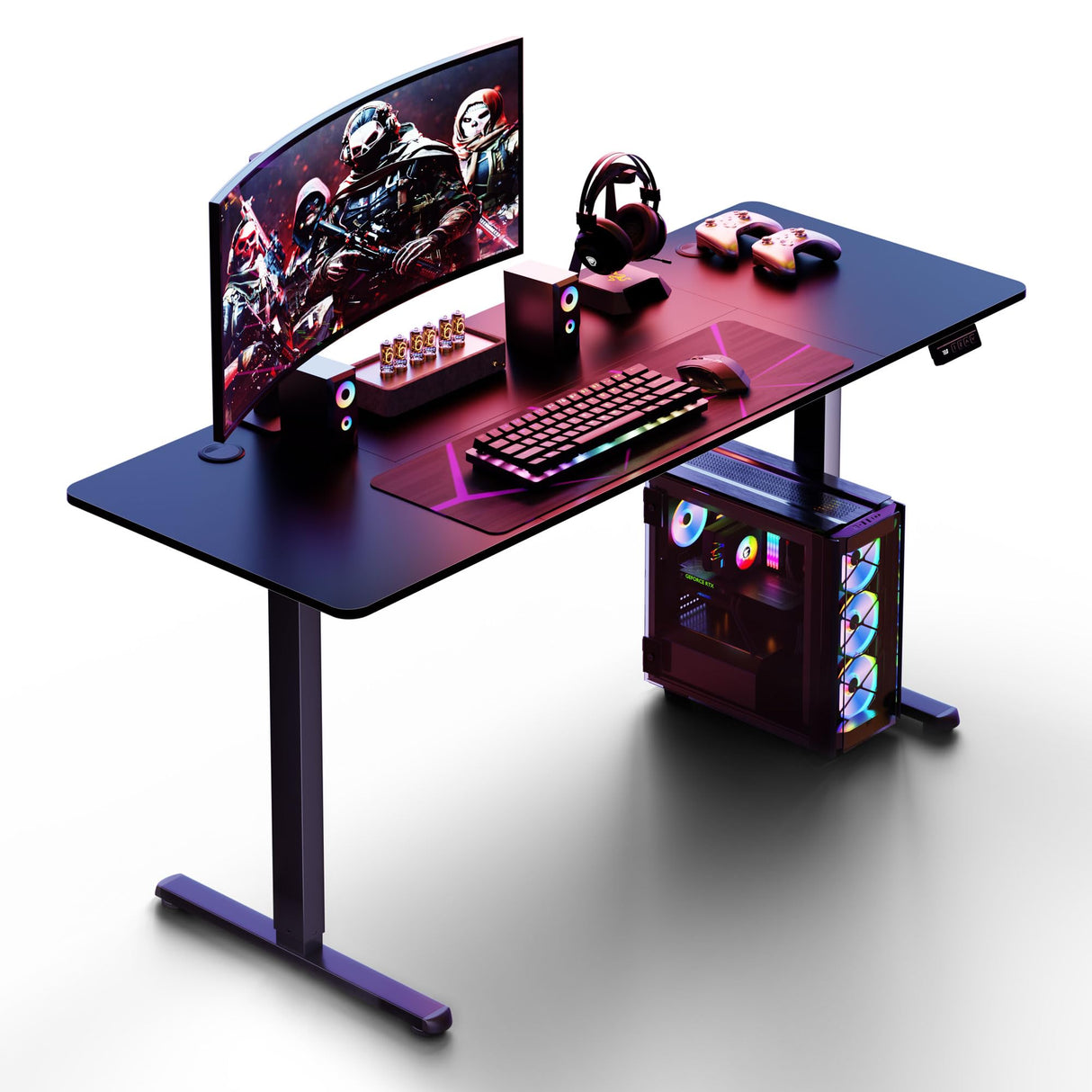 Shintenchi Standing Desk, 63x24 Inch Height Adjustable Electric Sit Stand up Desk, Ergonomic Rising Computer Table, Modern Lift Gaming Desk Workstation for Home Office, White Shintenchi