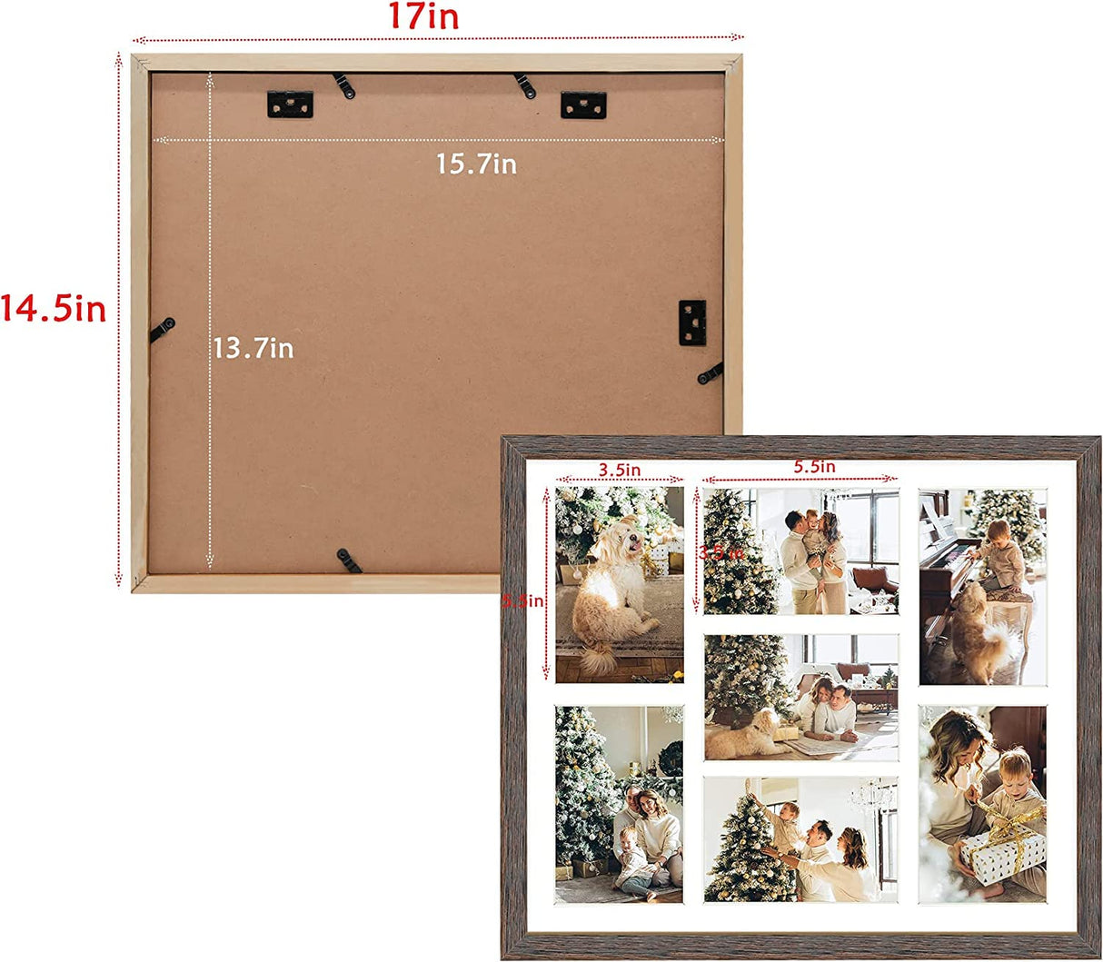 Golden State Art, Set of 3, 13.7x15.7 Distressed Brown Wood Collage Frame - White Mat - Displays Seven 4x6 Photos - Real Glass, Sawtooth Hanger, Swivel Tabs - Wall Mounting, Landscape, Portrait Golden State Art