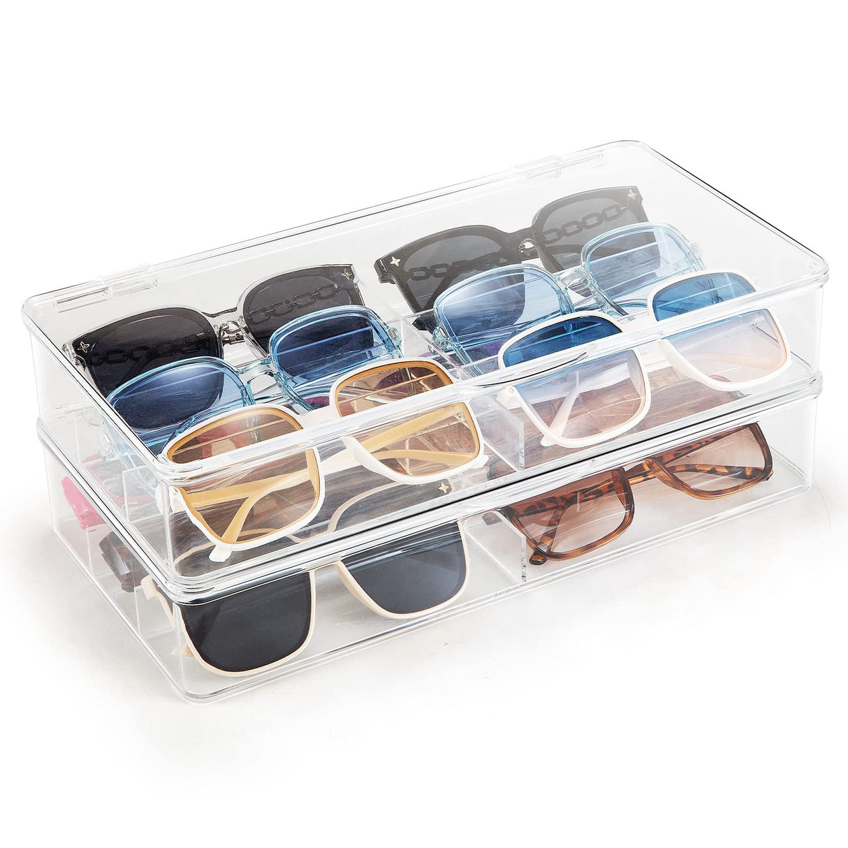 Yiktop Acrylic Eyeglass Organizer, Stackable Sunglasses Case Storage Organizer with Lid - 2 Pack Yiktop