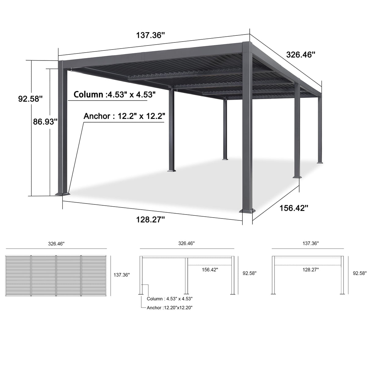 PURPLE LEAF Louvered Pergola 11' x 27' Enormous Outdoor Aluminum Pergola Modern Outdoor Pergola with Adjustable Roof for Deck Garden Yard Hardtop Gazebo PURPLE LEAF
