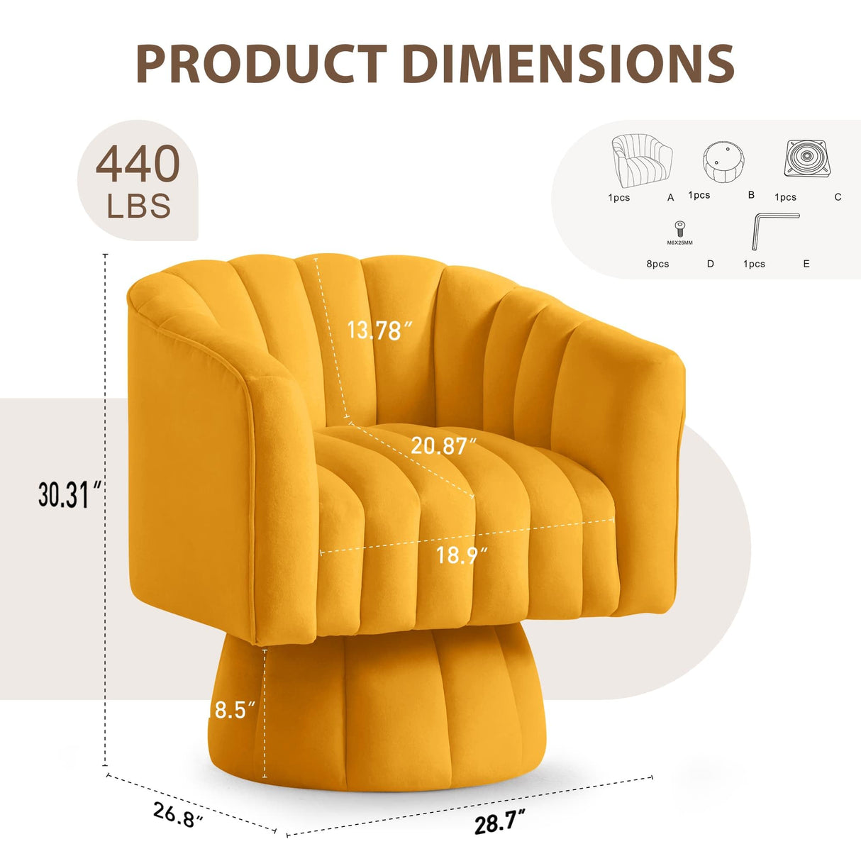 YSICK Swivel Accent Chair,360°Swivel Barrel Chairs, Mid-Century Chair with Wide Upholstered, Modern Velvet Fabric, Round Armchair for Living Room, Lounge, Bedroom YSICK