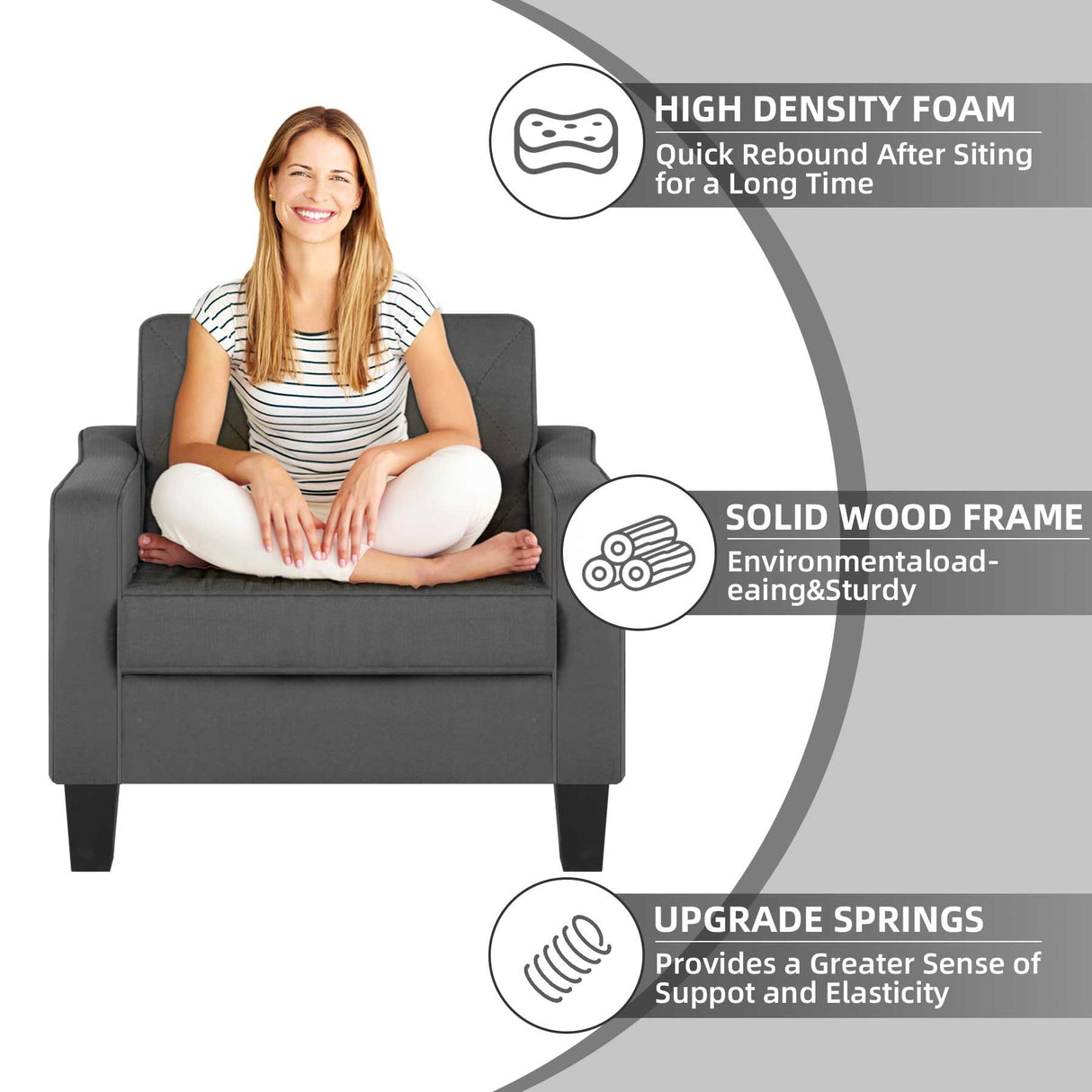 STHOUYN Living Room Chairs Accent Chairs Set of 2, Waiting Room Arm Chairs, Reading Chairs for Bedroom Comfy Club Chair Tufted, Office Small Space (2, Grey) STHOUYN