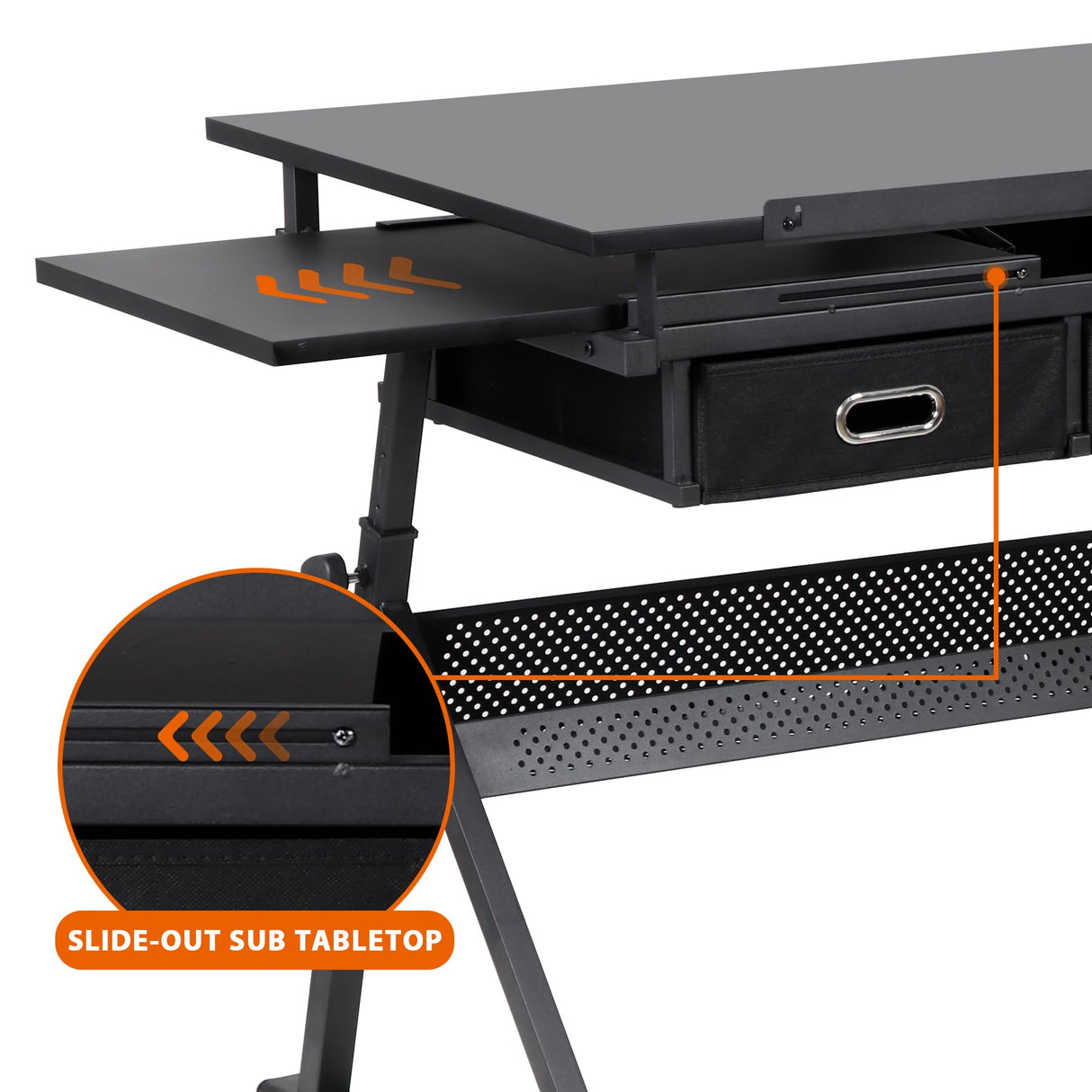 BBBuy Drafting Table Drawing Desk Art&Craft Work Station Height Adjustable Tilting Tabletop Craft Table Desk w/Stool and 2 Storage Drawers for Home Office Study Room, Black BBBuy