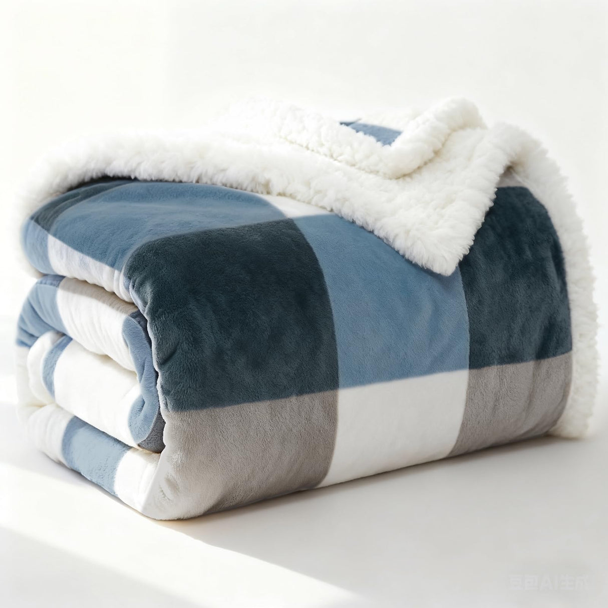 PU MEI Sherpa Fleece Throw Blanket 60" x 80" Reversible Plush Fluffy Large Big Blanket Lattice Flannel Blankets for Sofa Couch Bed (Grey-Soft Blue, 60"*80") PU MEI