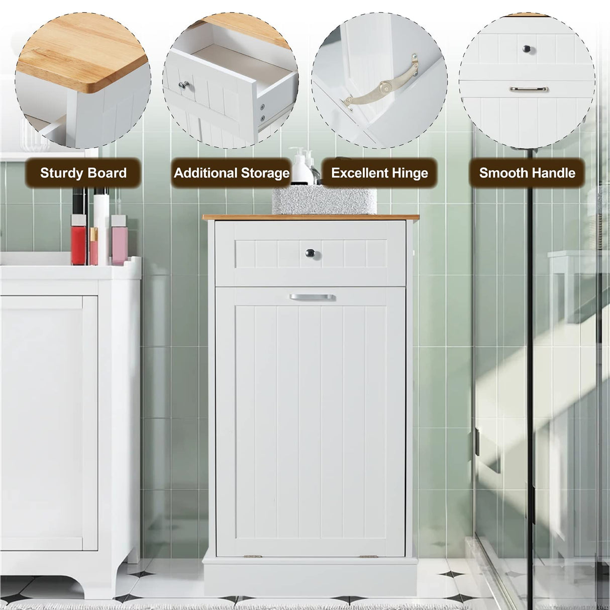 Mdeam Tilt Out Trash Cabinet 10 Gallon Hidden Trash Garbage Can Cabinet for Kitchen,Living Room,White Mdeam