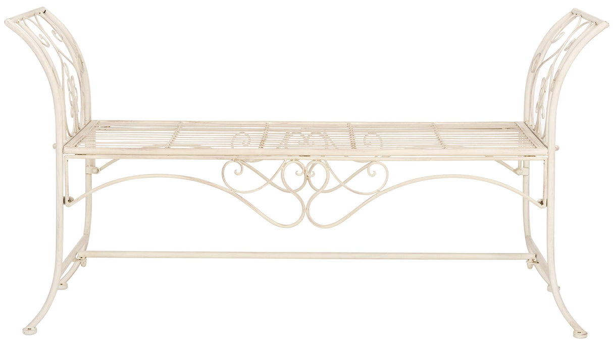 SAFAVIEH PAT5016A Collection Arona Antique White Wrought Iron 51" Outdoor Garden Bench SAFAVIEH