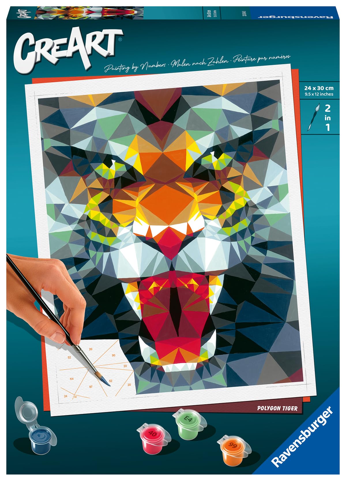 Ravensburger Polygon Tiger Paint by Numbers Kit for Adults - 23514 - Painting Arts and Crafts for Ages 12 and Up Ravensburger