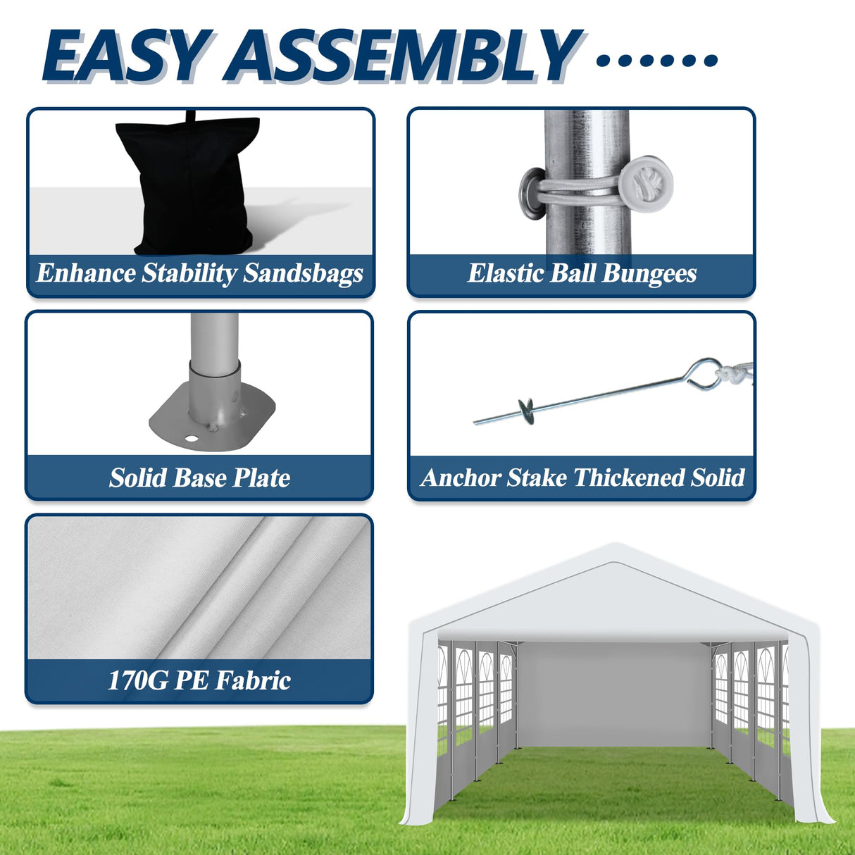 COVERONICS Outdoor Canopy Party Tent, 20'X30' Patio Party Tent with Rollable Sides and 4 Sandbags, Heavy Duty Steel Frame Carport Gazebo Event Tent Perfect for Wedding, Birthday Party, Outdoor Event COVERONICS