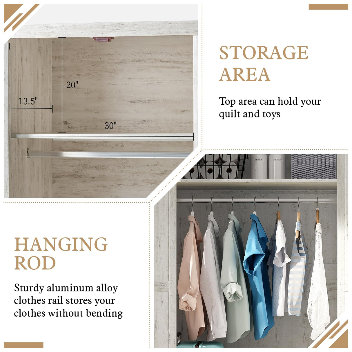 LUXOAK 70" Large Armoire Wardrobe Closet with Hanging Rod, Farmhouse Clothing Storage Cabinet with 2 Barn Doors, Wooden Tall Bedroom Armoires with Shelf, Distressed White LUXOAK