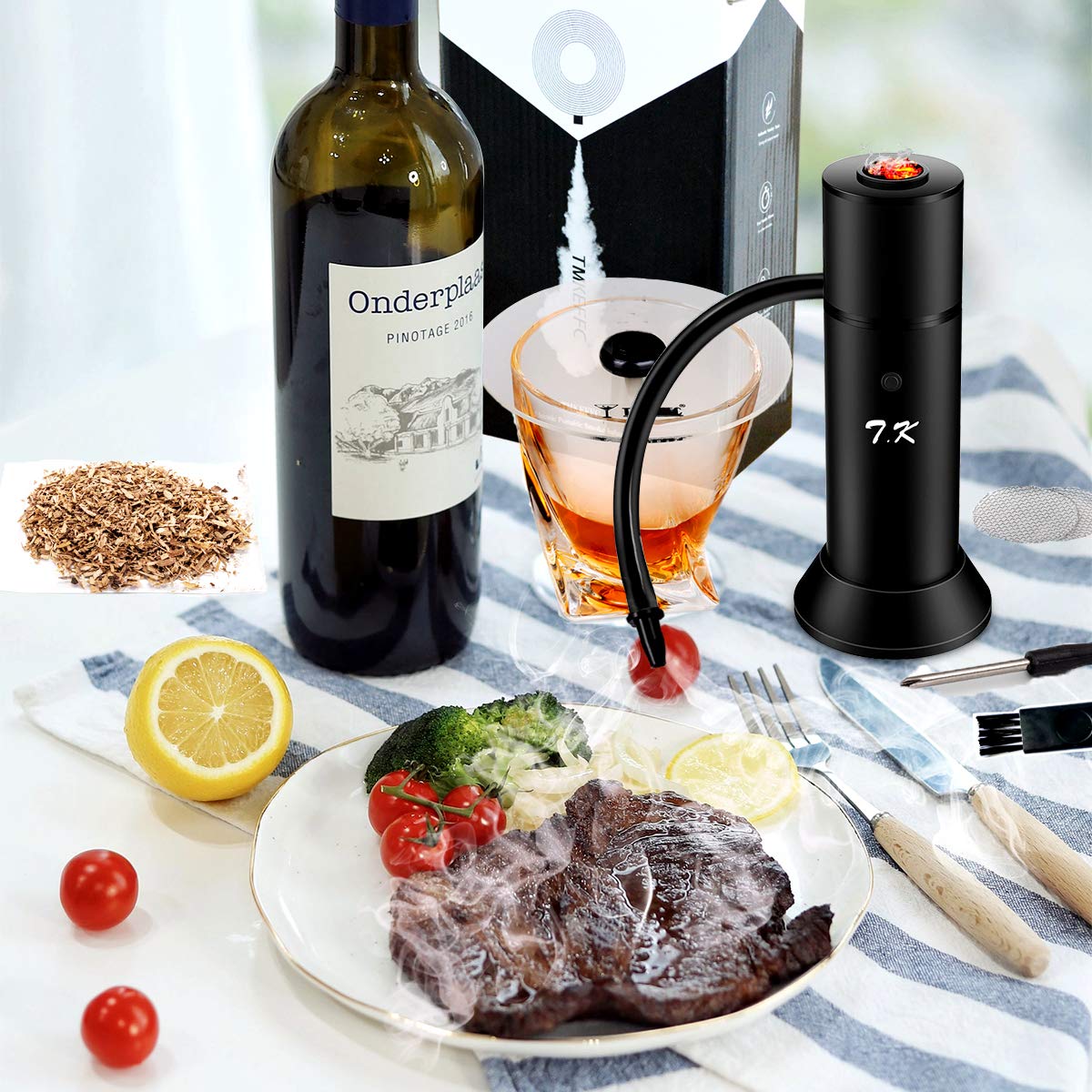 TMKEFFC Smoking Gun Portable Smoker Infuser, Handheld Cocktail Smoke Food Smoker for Meat, Sous Vide, Drinks, Cheese, Cup Cover and Wood Chips Included, Black TMKEFFC