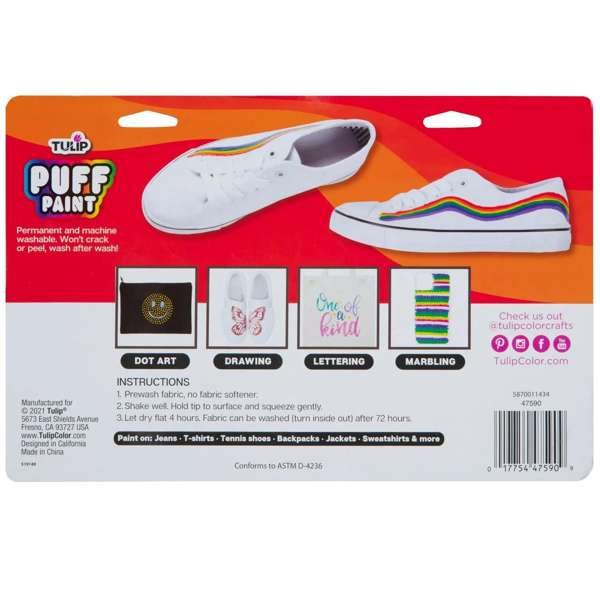 Tulip Puff Paint Essential Rainbow Colors 10-pack, Multi-Surface, Premium Quality, Nontoxic & Waterproof Craft Paint, Permanent on Fabric, 10-pack TULIP