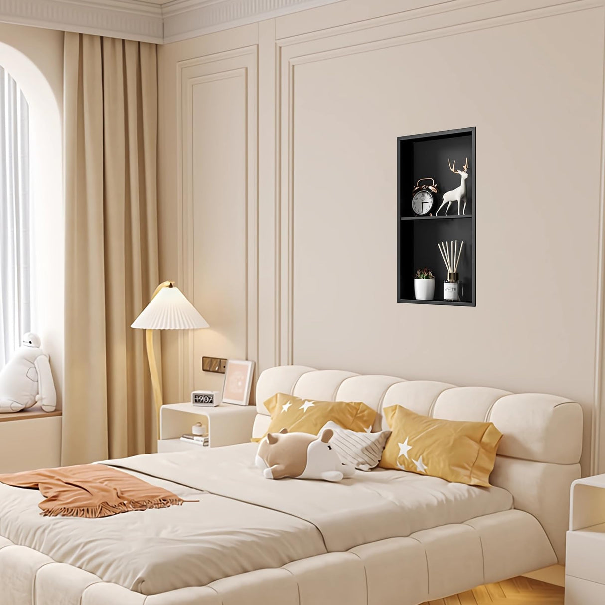 BWE Bathroom Wall Niche,12" X 24" X 4" Stainless Steel Shower Niche,Rimless Recessed Shower Shelf for Bathroom,Double Shelves Niche,No Tile Needed Matte Black BWE