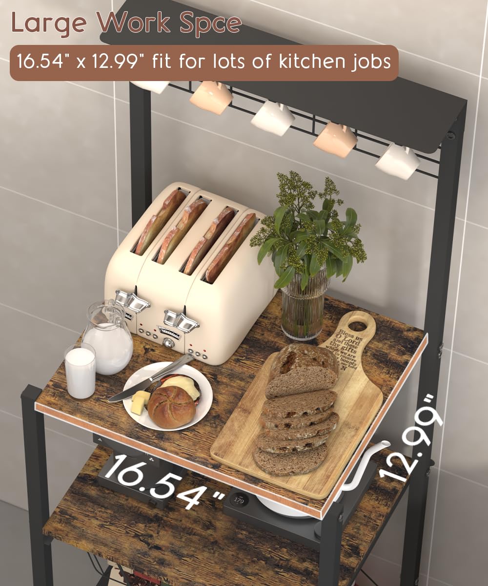 Ansionsol 4 Tier Coffee Bar Station, Corner Bakers Rack with 5 Hooks & Wire Basket, Coffee Maker Stand for Small Space, Kitchen Storage Shelf for Entryway, Living Room, Café, Black, 16.5"x13"x47.8" Ansionsol