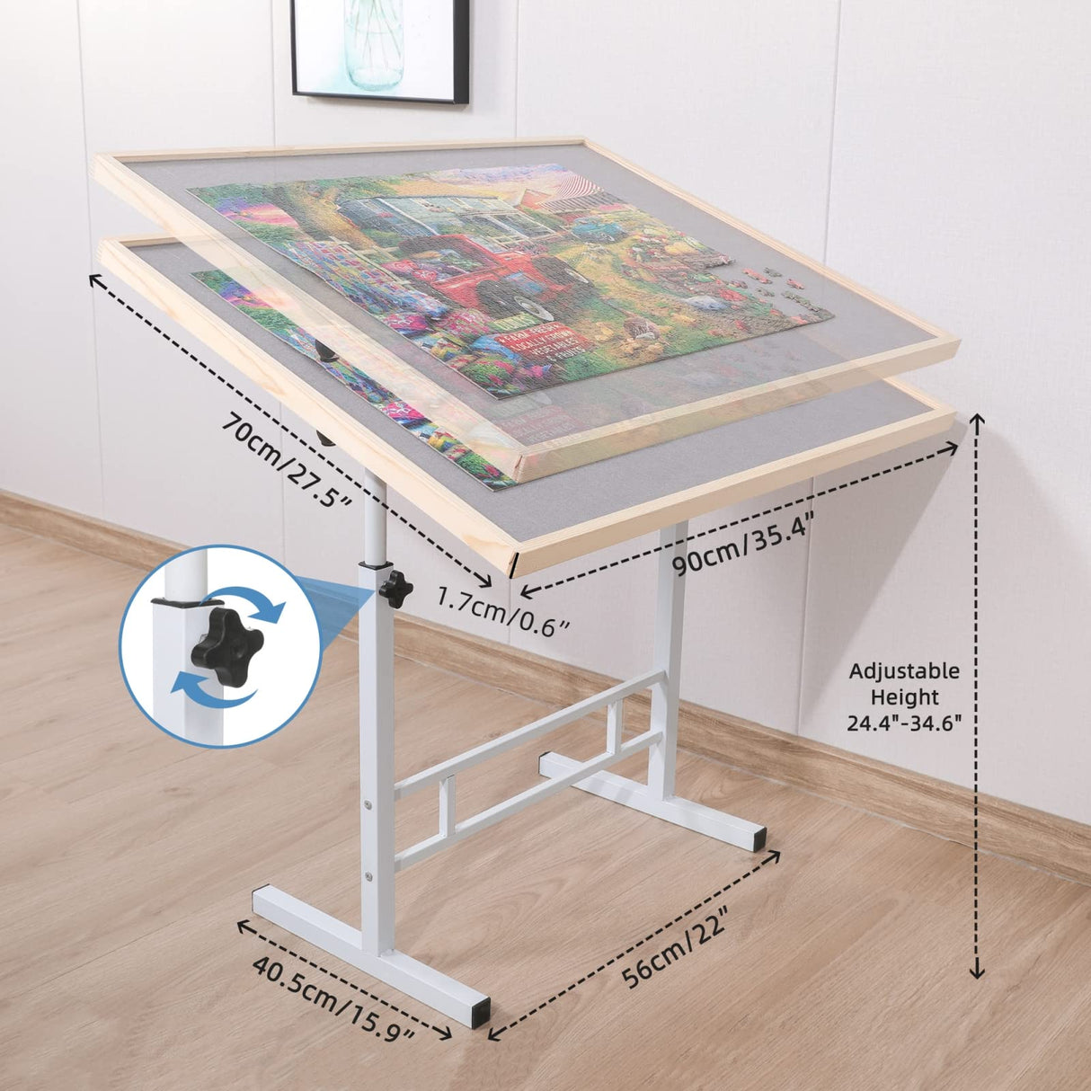 Fanwer Puzzle Table Adjustable, 34 x 26in Adjustable Height Puzzle Table with Legs, Portable Puzzle Tables for Adults Folding Jigsaw Puzzle Table, Tilting Puzzle Board Fit for 500-1500 Pieces Fanwer