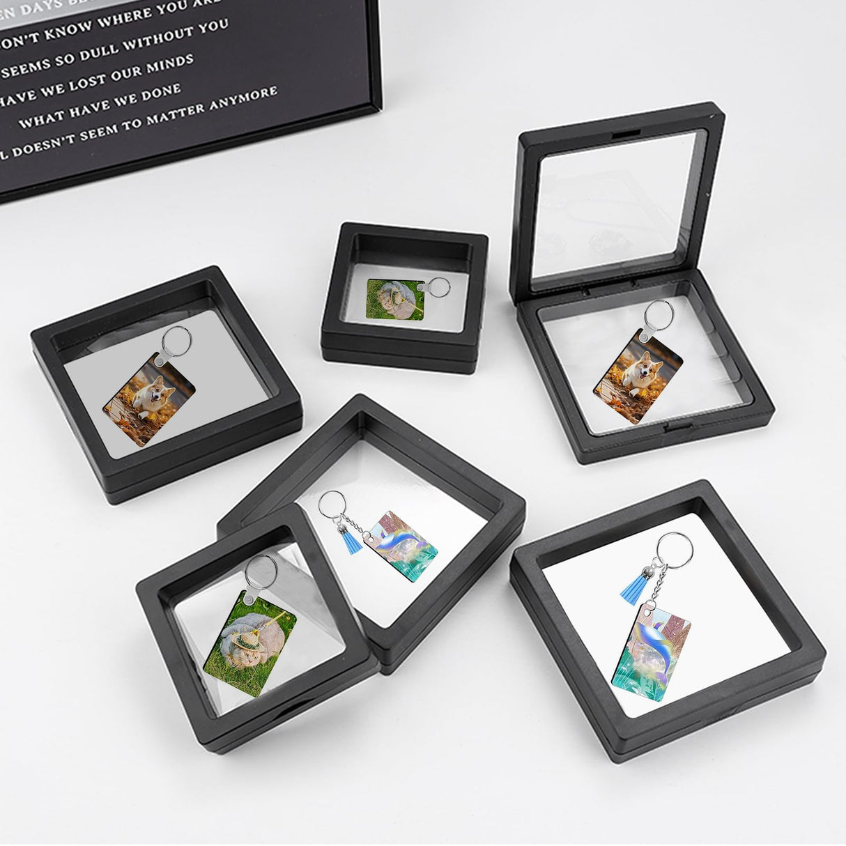 10 PCS Sublimation Keychain Blanks Gift Box 3.54 x 3.54 x 0.8 Inches Plastic Keychain Packaging Box with PE Film Sublimation Keychain Blanks Holder Gift Wrapping Box for Rectangle Round Keychain QoTang