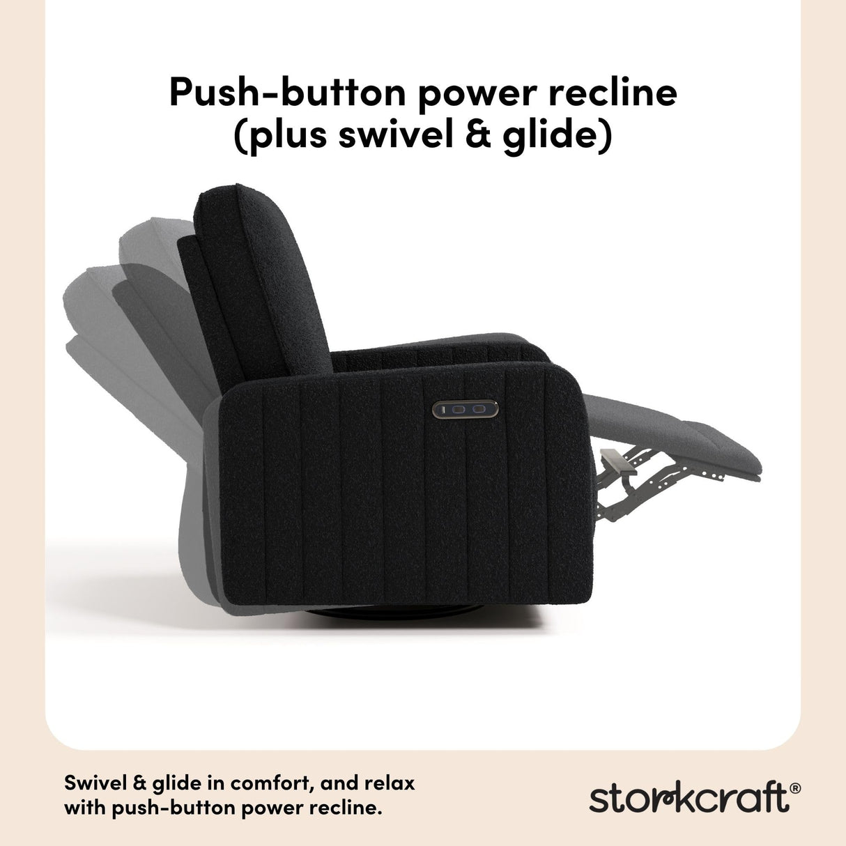 Storkcraft Kyoto Deluxe Extra-Wide Power Recliner Swivel Glider (Black Boucle) – Premium Electronic Power Recliner for Nursery, Includes Dual-USB Charging Port, Extra Wide Glider Rocking Chair Storkcraft