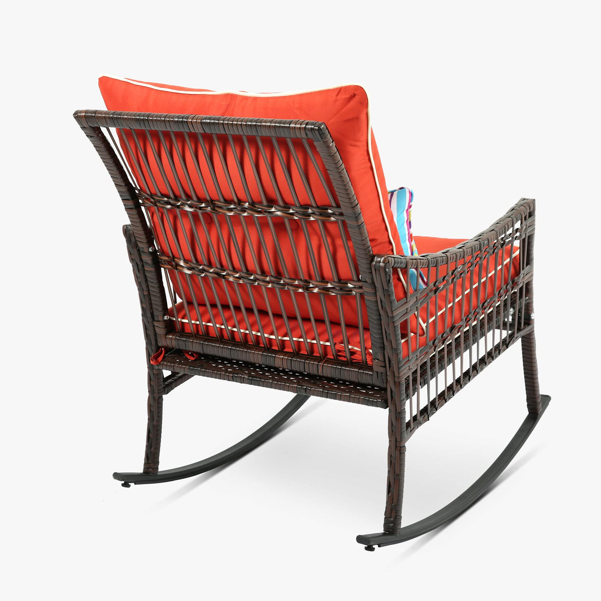 CIRMUBUY 6-Piece Patio Furniture Set,Outdoor Rocking Chairs Set of 2, Patio Conversation Set with 4 Wicker Chairs with 2 Glass Coffee Tables and Cushions for Backyard, Bistro (Carrot) CIRMUBUY