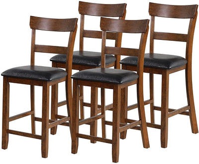 NAFORT Counter Height Bar Stools Set of 4, Farmhouse 25.5” Wood High Dining Chairs, Counter Stools with Back for Kitchen Restaurant Bar, Rubberwood Legs & Black PU Leather Cushion