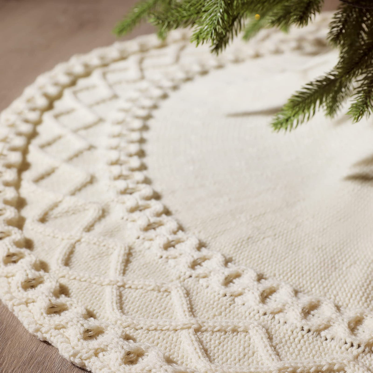 NIBESSER White Knit Tree Skirt 48" - Ivory Knitted Christmas Tree Skirt Mat for Home Party Holiday Ornaments Christmas Decorations NIBESSER