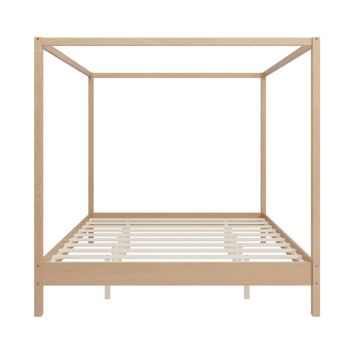 Merax King Size Canopy Bed with Four Posters, Wooden Platform Bed Frame & 8.3" Storage Space Under Bed, Solid Wood Slats Support, No Box Spring Needed, Easy Assembly, Natural Merax