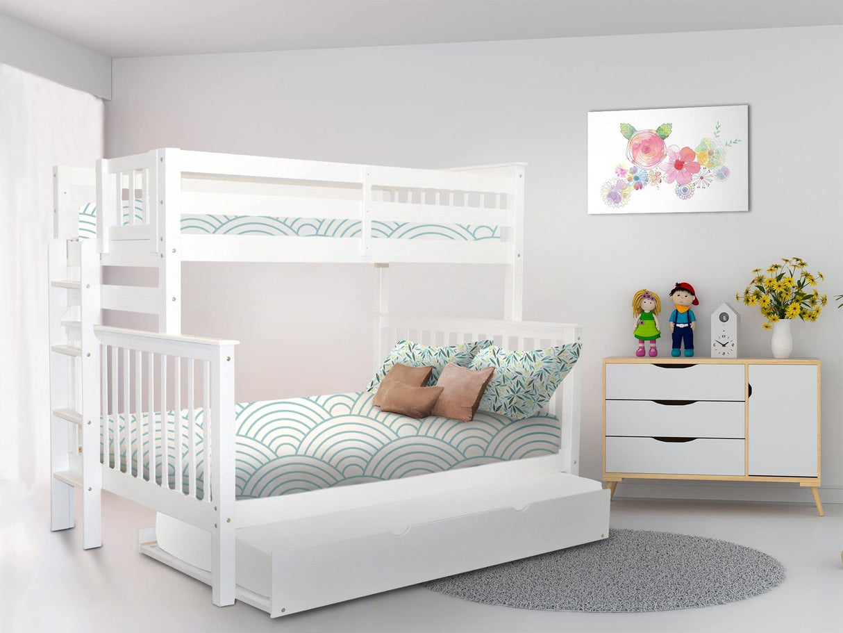 Bedz King BK961EL-Trundle Bunk Bed, Twin over Full, White Bedz King