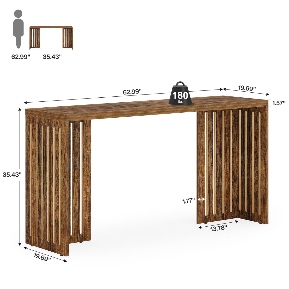 Tribesigns Bar Table, 63-Inch Counter Height Pub Table, Industrial Bar Height Table, Rectangular High Top Kitchen & Dining Counter Tables with Louvered Base for Narrow Space, Rustic Brown Tribesigns