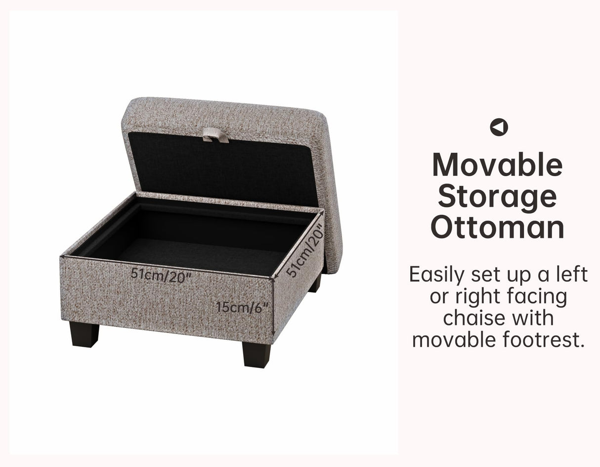 Woyomeub Sectional Sofas Couches for Living Room 3 Seater L Shaped Couch with Storage Ottoman 78" Modern Linen Fabric Brown Sofa for Apartment, Studio, Office, Small Space Woyomeub