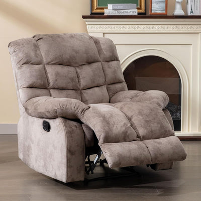 EBELLO Manual Recliner Chair, Overstuffed Reclining Sofa with Soft Padded Headrest and Armrest, Soft Fabric Single Couch for Living Room, Light Brown