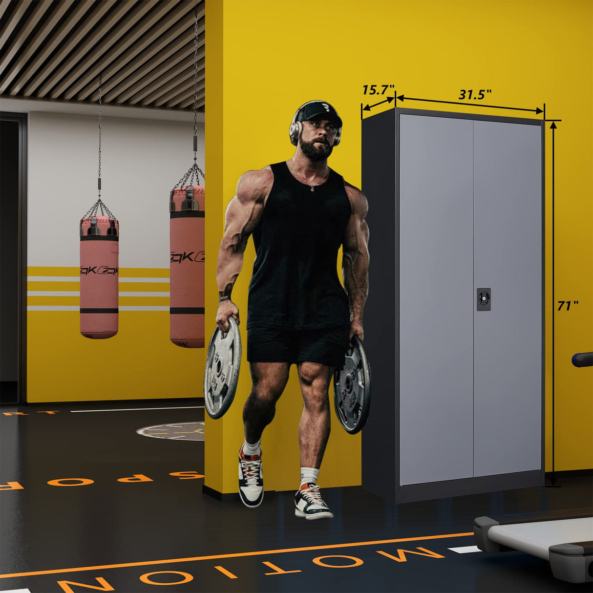 STANI Garage Storage Cabinet, Metal Storage Cabinet with 4 Adjustable Shelves, 71" Steel Lockable File Cabinet, Locking Steel Storage Cabinet for Office,Home,Garage,Gym,School STANI