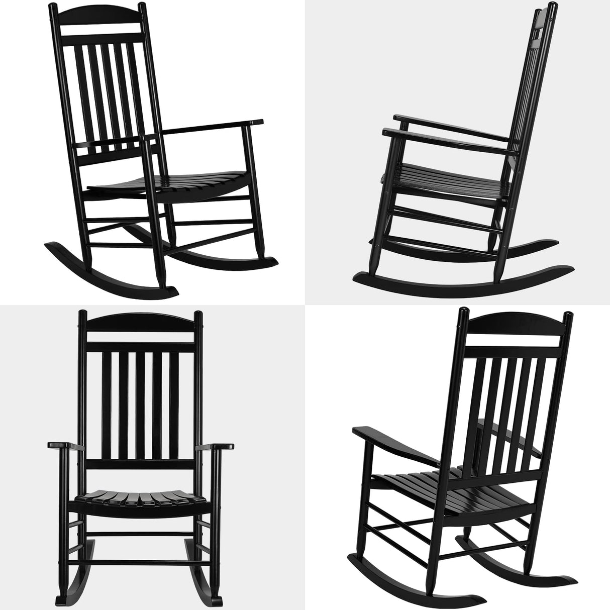 MAMIZO Soild Wood Outdoor Rocking Chair with High Back, Porch Rocking Chairs Oversized Easy to Assemble for Porch Garden, Lawn, Balcony, Backyard, Wooden Rocking Chair Outdoor and Indoor (Black) MAMIZO