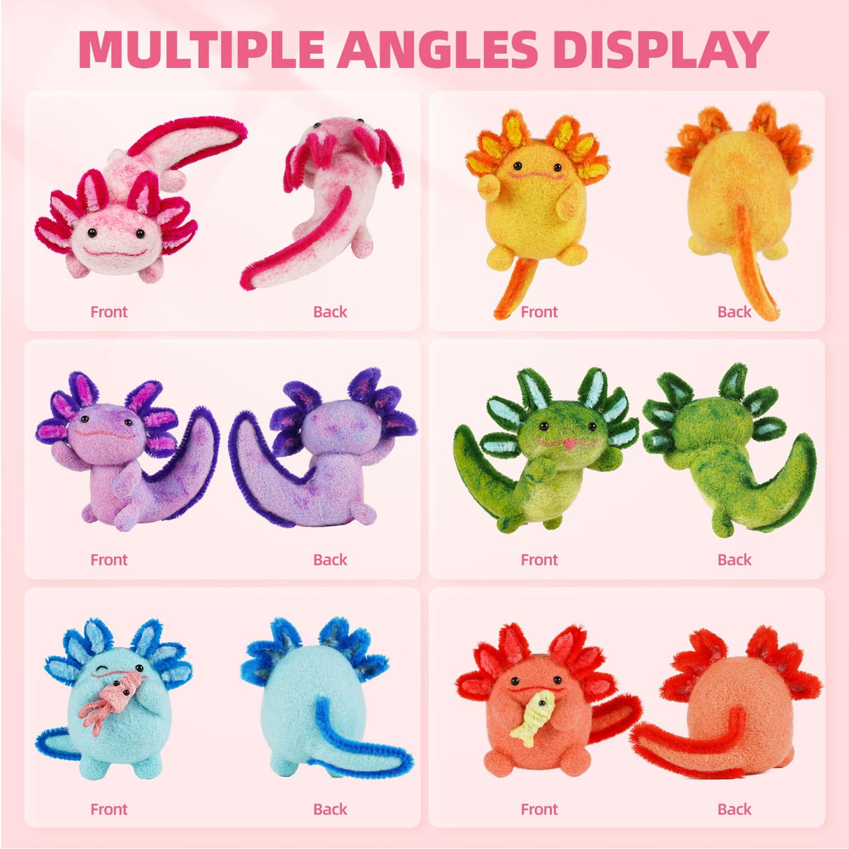 MOREJMTT Needle Felting Kit, 6 PCS Farm Animal Needle Felting Beginner Kits, Wool Felt Needle Felting Tools Foam Pad, Craft Party Supplies for Beginners Adult(6pack Axolotl) MOREJMTT