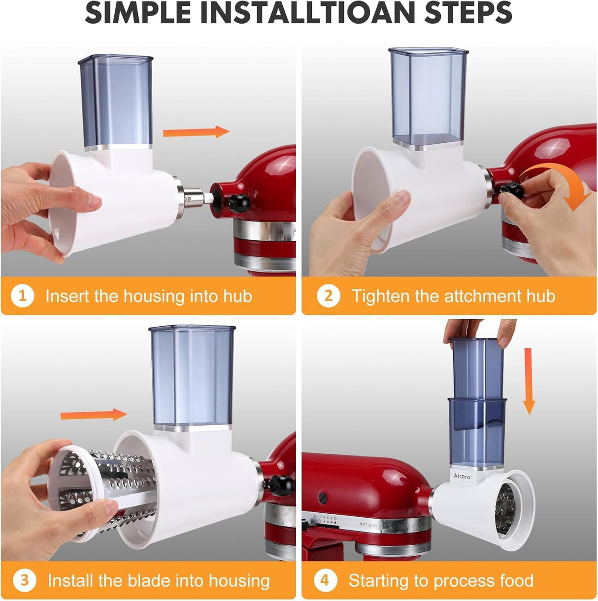 Slicer Shredder Attachment for Kitchenaid Stand Mixer, Salad Machine with Vegetable Slicer, Salad Maker, Food Slicers Cheese Grater Attachments for Mixer Dishwasher Safe By Airpro,Blue Airpro