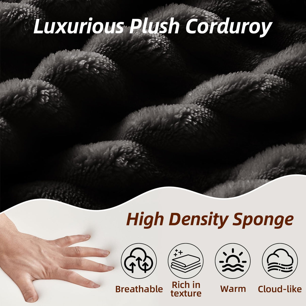 104 Inch Cloud Sectional Couch with L-Shape Chaise,Modern Upholstered Couches with Deep Seat,Corduroy Sponge Compressed Sofa for Living Room,No Assembly Required (Black) ZKJOLMN