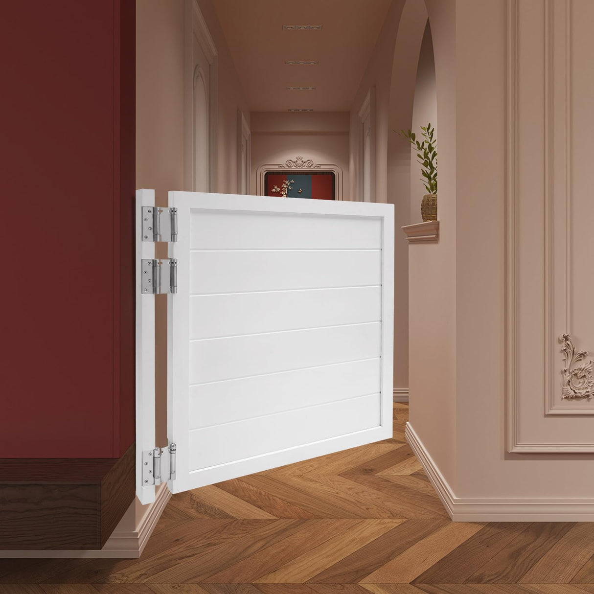 Swinging Door Solid Wood Cafe Swinging Door Porch Entrance Swinging Door 180° Opening Angle White for Home Cafes Restaurants Bars Cash Registers 90 * 90cm/35.4 * 35.4in QIUTMER