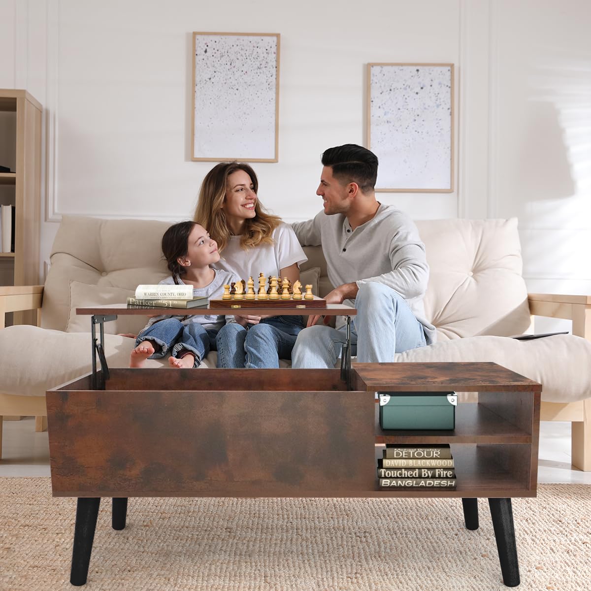 Lifetime Home Lift Top Coffee Table with Hidden Compartment - Modern Living Room Dining Table with Rising Tabletop Lifttop Desk for Apartment, Home, Condo Lifetime Home