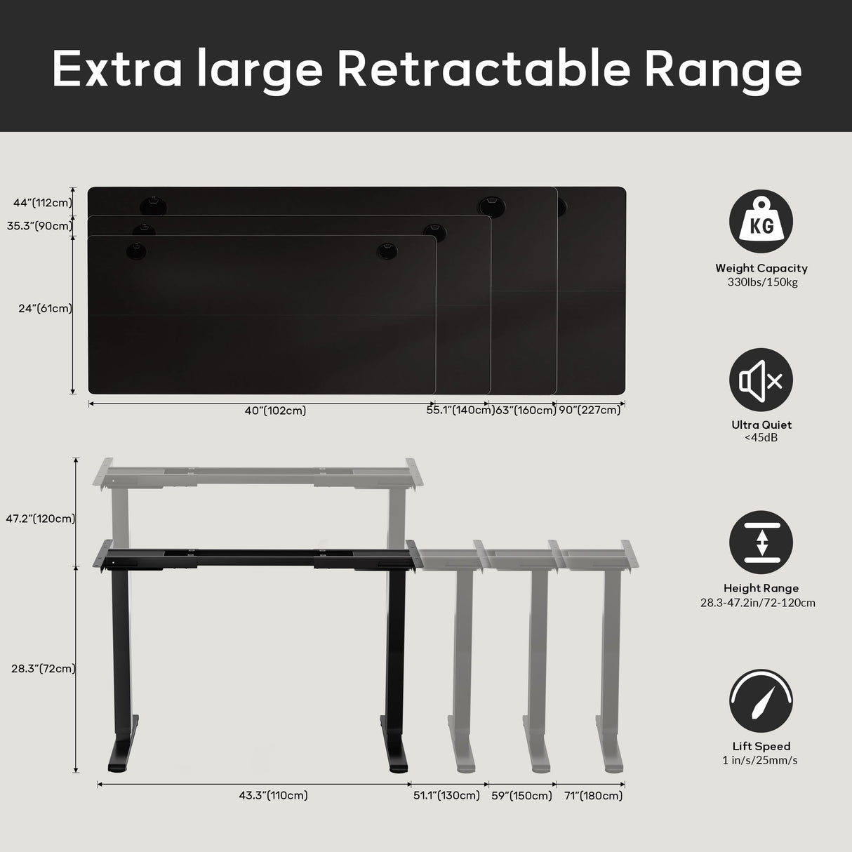 CROWNFURN Dual Motor Electric Standing Desk Frame, Height Adjustable Desk Legs with 330 lbs Capacity, for Max 90″ x 44″ Desktop, Ergonomic Sit Stand Up Desk Base Workstation for Home Office, Black Frame Only CROWNFURN