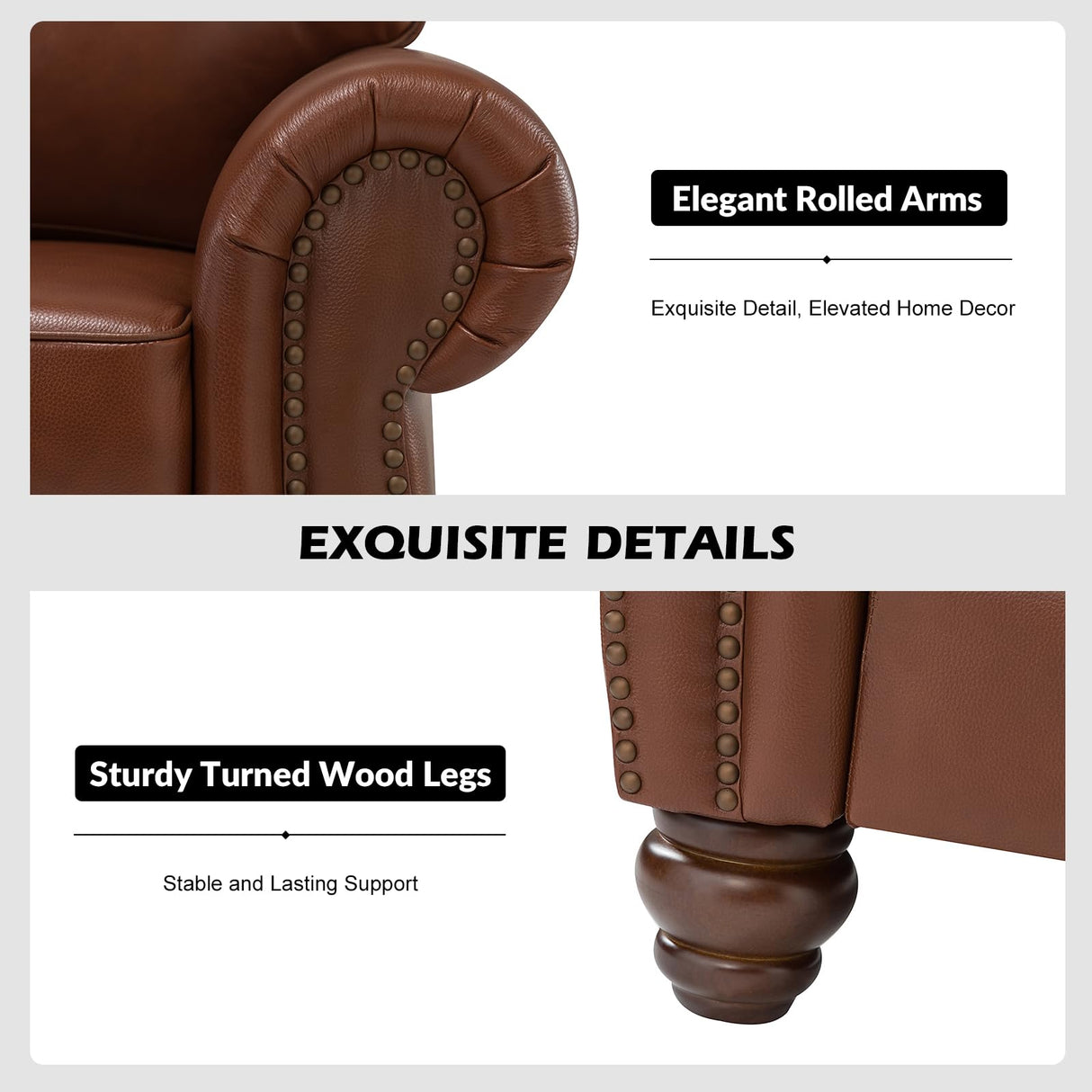 The support you need Classic 3-Seater Sofa with Premium Leather Upholstery, Stylish & Comfortable Sofa for Living Room or Office, Easy to Maintain & Long-Lasting Brown The support you need