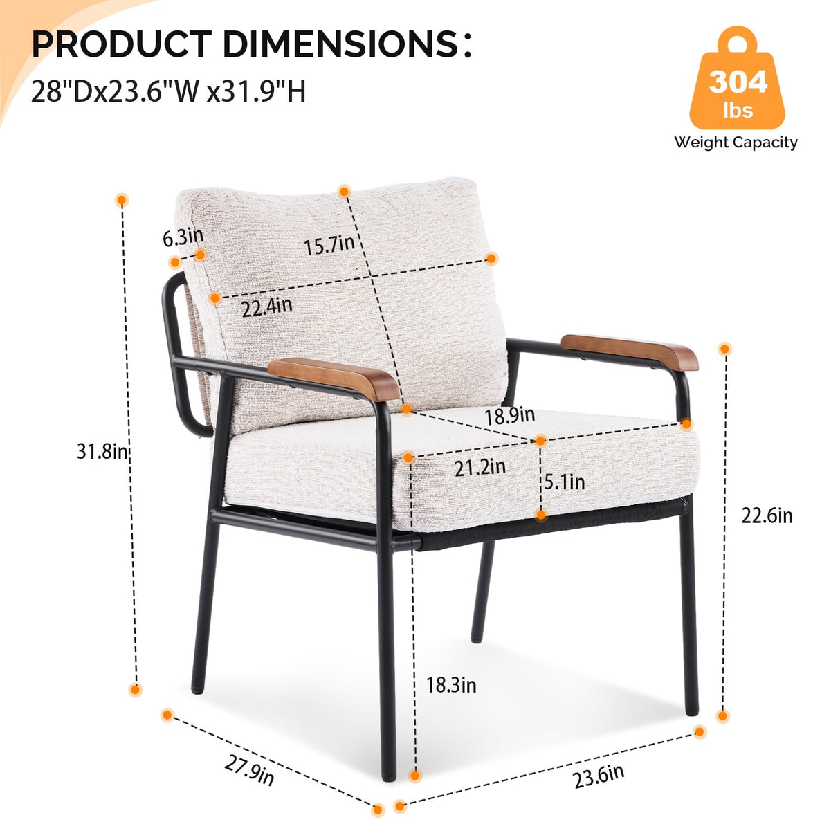 VINGLI Mid-Century Modern Accent Armchiar for Small Space, Small Comfy Upholstered Leisure Reading Chair with Wood Armrest for Bedroom, Living Room, Waiting Room, Linen Beige VINGLI