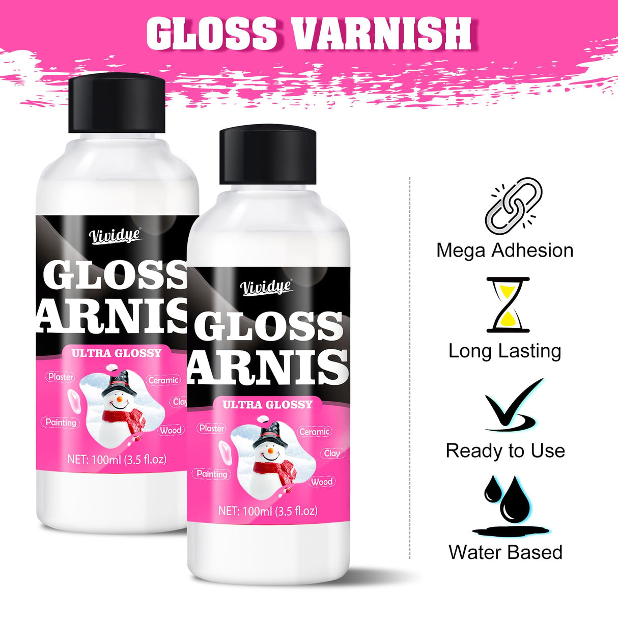 Air Dry Clay Varnish, 200ml/7oz High Gloss Varnish, Ceramic Glaze, Clear Clay Sealant with Brushes for Craft Pottery, Acrylic Painting, Wood, Prevent Cracking Scratches Wear, Waterproof Vividye