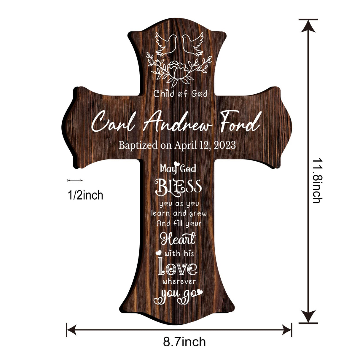 11.8"H X 8.7"W Personalized Wooden Cross Baptism Gift with Name and Date, Personalized Baby Christening Dedication Shower Gift, Custom Cross Wall Decor, Personalized Gift for First Communion HZYCYYFC