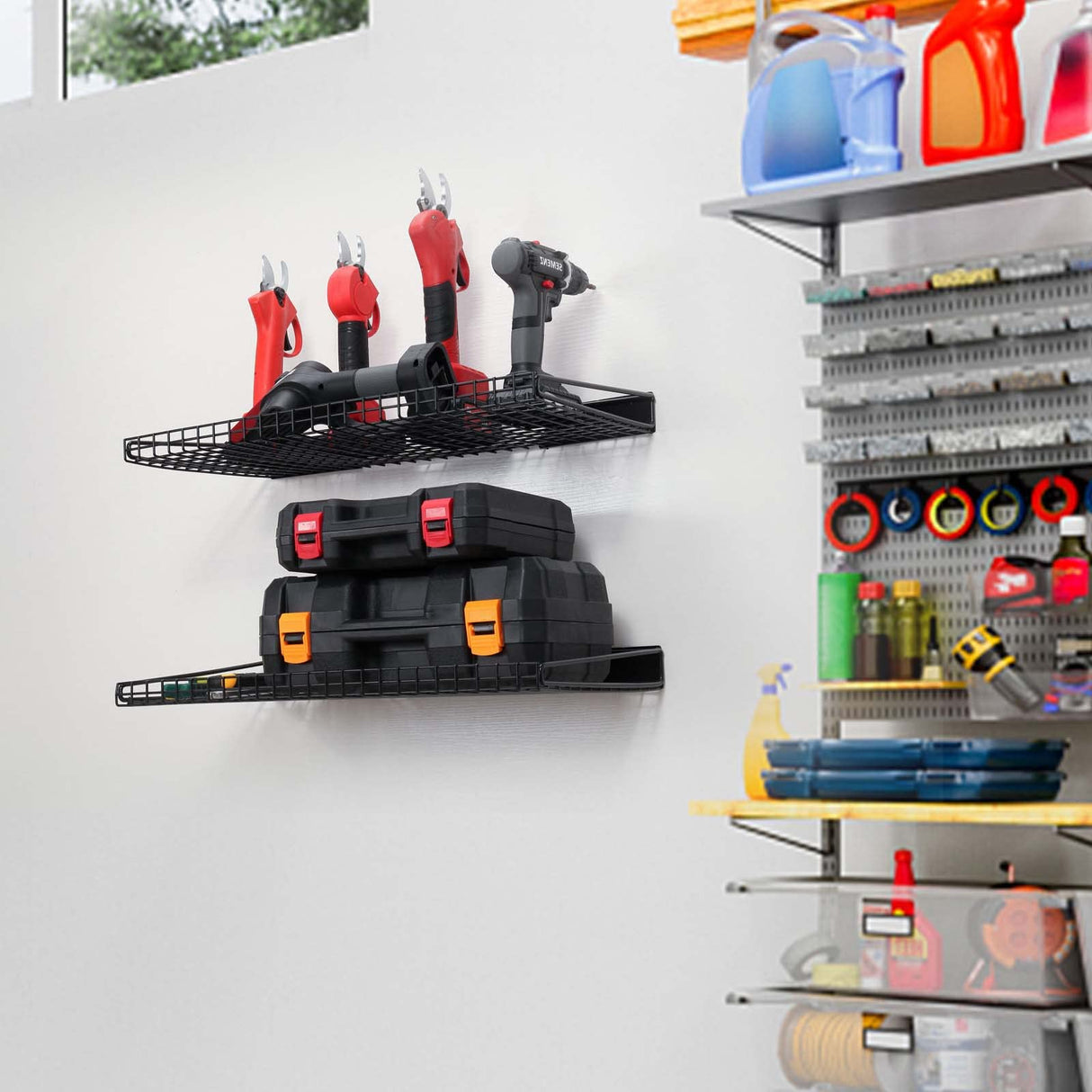 Wallmaster Garage Wall Shelf 2 Pack 23.6"x11.8" Wall Mount Heavy Duty Metal Shelves Mesh Storage Rack for Garage, Office, Basement and Kithcen, max Load 65 lbs (Black) Wallmaster