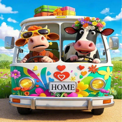 CEUHROG Cow Diamond Art Kits for Adults,DIY Car Diamond Painting Kits Round Diamond Dots for Adult,5D Full Drill Painting Kit Art and Crafts for Adults Home Wall Decor 13.7 X 13.7inch