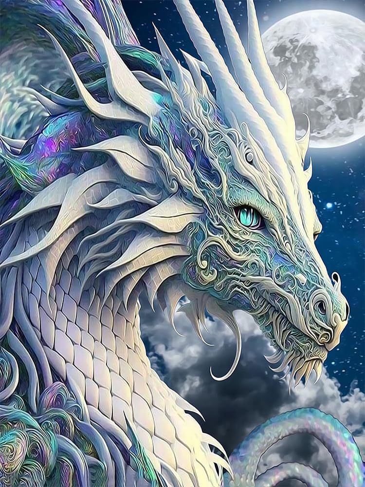 Dragon Diamond Painting Kits for Adults,5D DIY Moon Diamond Art Crystal Diamond Paintings Full Round Drill, Paintings with Diamonds Gem Art for Home Wall Decor 12x16 Inch Mrnsiet