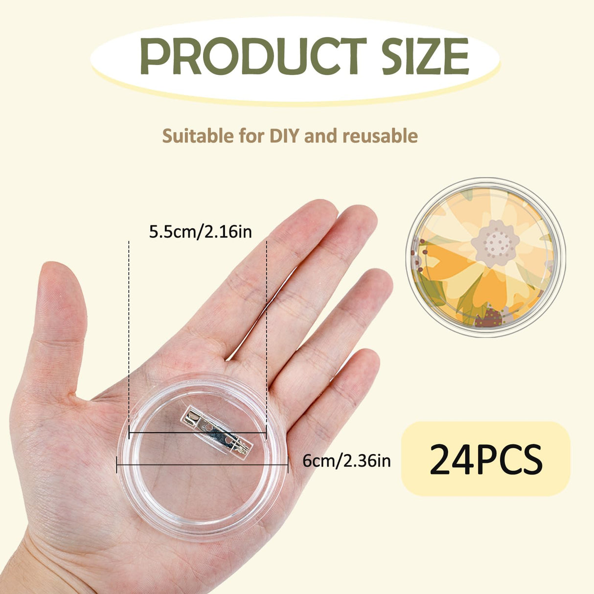 24 Pcs Acrylic Design Button Badge 2.3 Inch,Clear Design Craft Buttons Pins Making Kit Sublimation Buttons for DIY Craft Party Picture Make Your Own Buttons (Clear) NEETUE