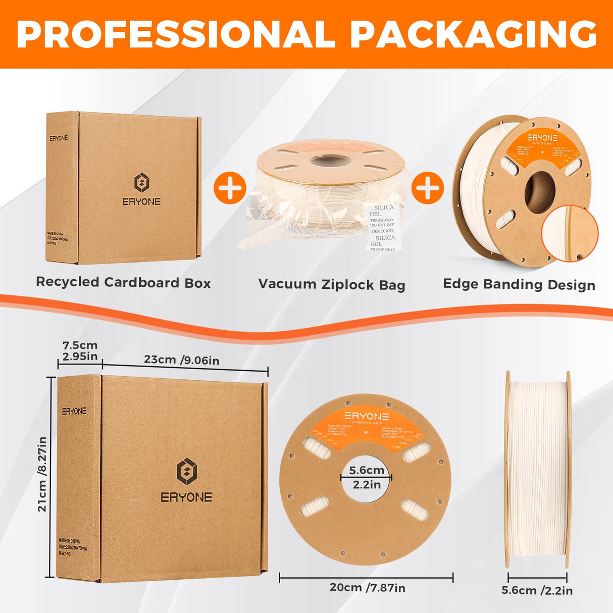 ERYONE Polypropylene Filament 1.75mm +/-0.03mm for 3D Printer, 3D Printing Filament PP 900g/Spool, White ERYONE